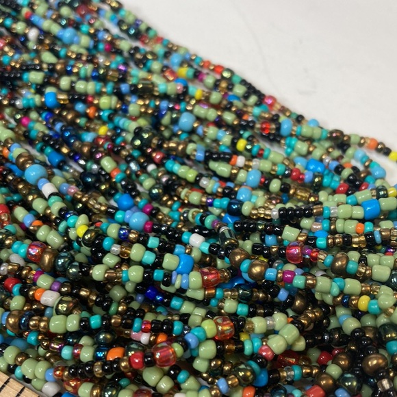 22" Colorful Beaded Necklace 27 Strands Small Bead Blue Green Black - Picture 11 of 12